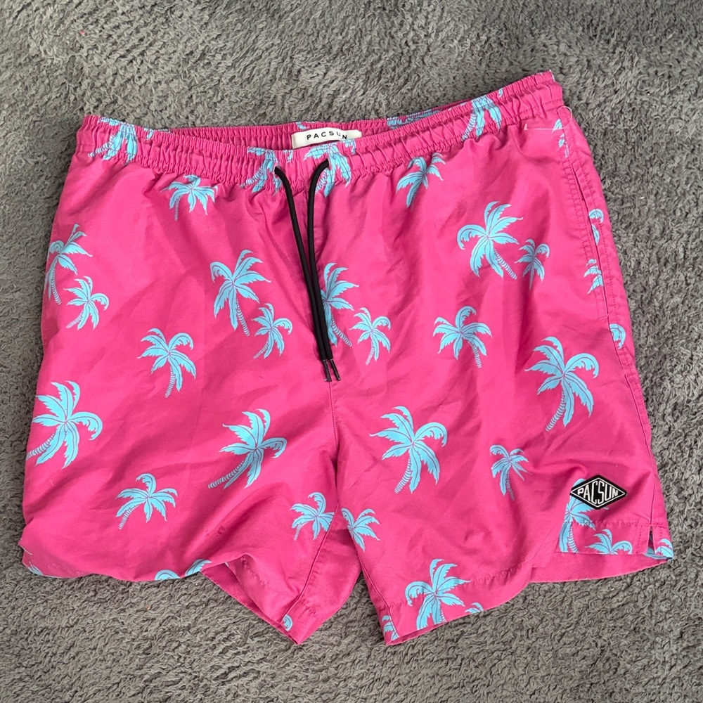 New Without Tag PacSun Pink and Blue Palm Tree Mens Swim Shorts